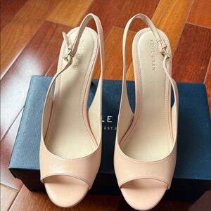 Cole Haan Women's Slingback Peep Toe Heels - cream/light blush